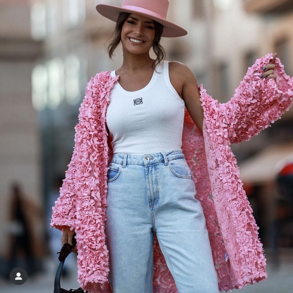 RARE ZARA FLORAL KNIT COAT PINK - Picture 12 of 16